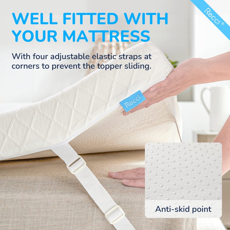 RECCI Memory Foam Mattress Topper for College Dorm, Pressure-Relieving Mattress Topper for Back Pain, Non-Slip Design with Removable & Washable Cover, CertiPUR-US Certified, 3 Inch TwinXL - Image 5